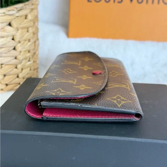 Authentic Louis Vuitton LV Monogram Emilie Wallet Pink Crossbody Chains w/ COA - Picture 6 of 11